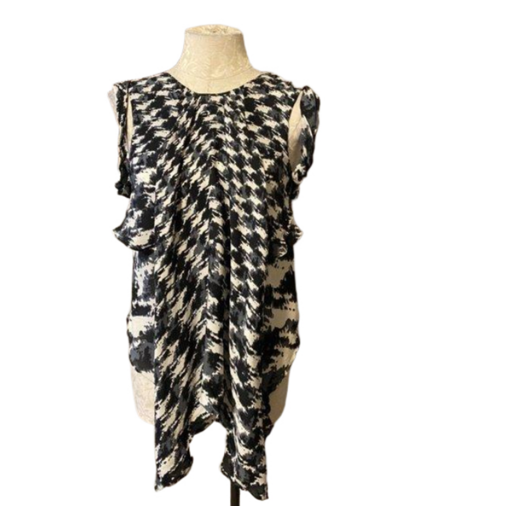 Anthropologie 2BRych Too Black Ivory 2 XS extra small Silk Houndstooth NWT - Picture 2 of 6